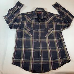 Plains pearlsnap mens large button up plaid shirt cowboy